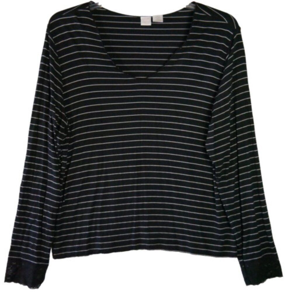 Gilligan & O'Malley Womens Size XL Long Sleeve Black Striped Night Sleep Shirt